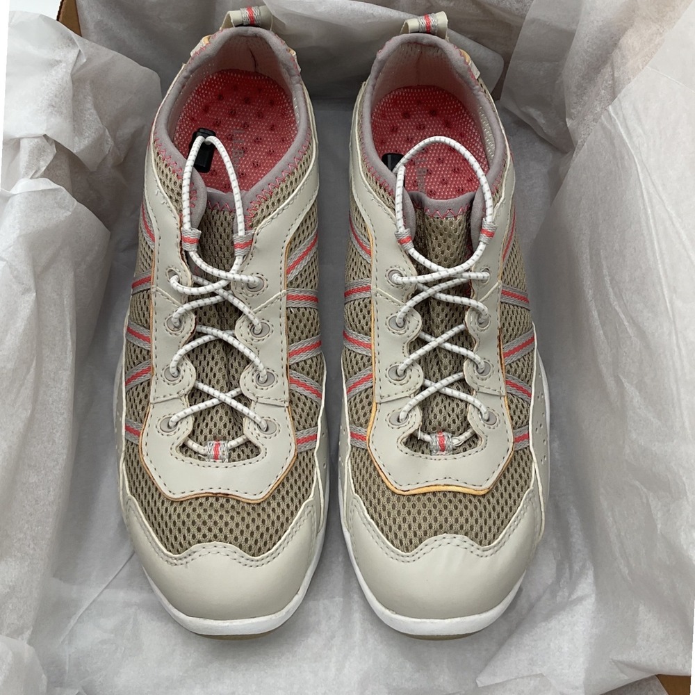 LL Bean Womens Comfort Fitness Walking Shoes Tan Coral Bungee 260975 Size 8 M